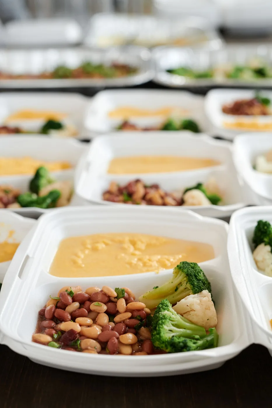 Prepared meals divided between food containers